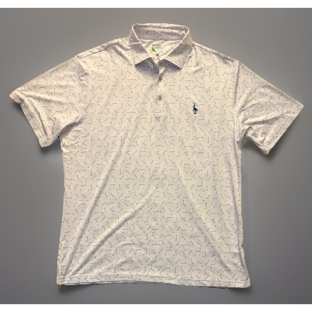 Tailorbyrd Short Sleeve Polo Shirt White Golf Flamingo Pattern SPF Logo XL JBHS